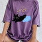Black Kitten Stepping On Clouds Prints Washed T-Shirt Women Cotton Oversize Tops Summer Distressed O-Neck T Shirt Casual Clothes