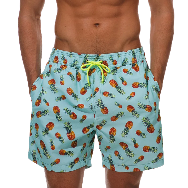 Pineapple Mens Shorts Beach Quick Dry Printing Swimsuit Mesh Liner