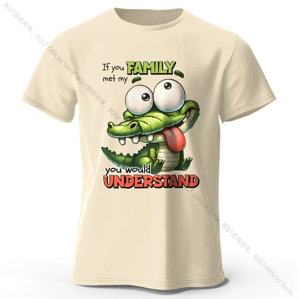 Cartoon Alligator Print 100% Cotton T-Shirt