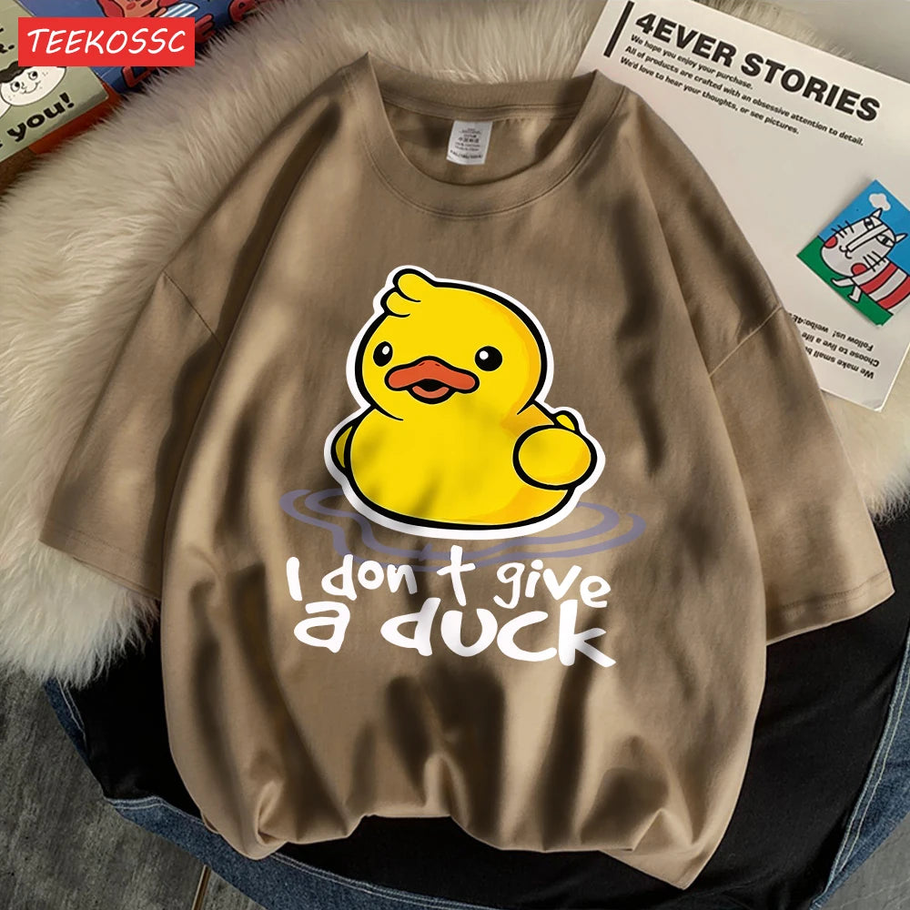 I Don’T Give A Duck Pattern Printing Teesclassic Style Cosy Womens T Shirts Sporty Soft Clothing Trendy Loose Short Sleeve
