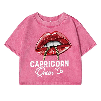 Capricorn Funny Printing Female Washed Short T Shirts Hip Hop Breathable T-Shirt Street Summer Clothes Fashion Distress Tshirts