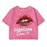 Capricorn Funny Printing Female Washed Short T Shirts Hip Hop Breathable T-Shirt Street Summer Clothes Fashion Distress Tshirts