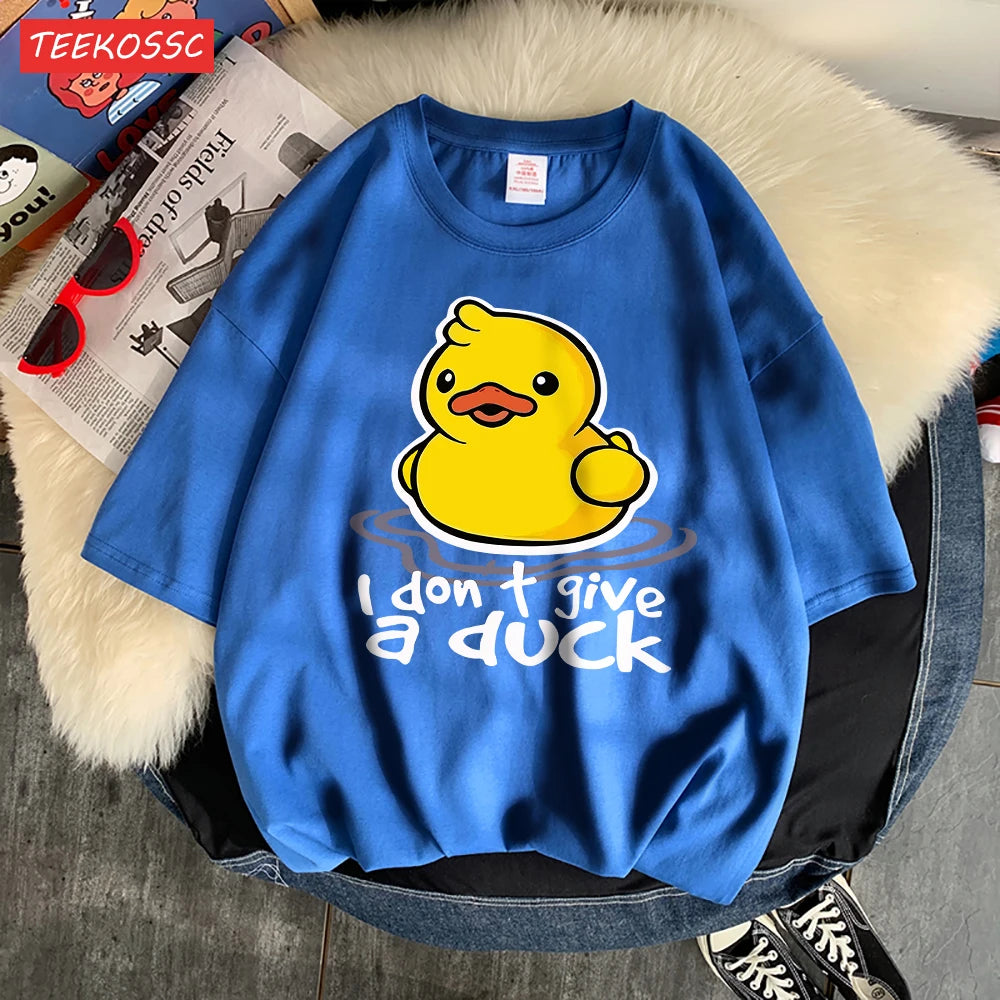 I Don’T Give A Duck Pattern Printing Teesclassic Style Cosy Womens T Shirts Sporty Soft Clothing Trendy Loose Short Sleeve