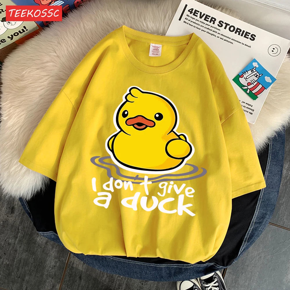 I Don’T Give A Duck Pattern Printing Teesclassic Style Cosy Womens T Shirts Sporty Soft Clothing Trendy Loose Short Sleeve