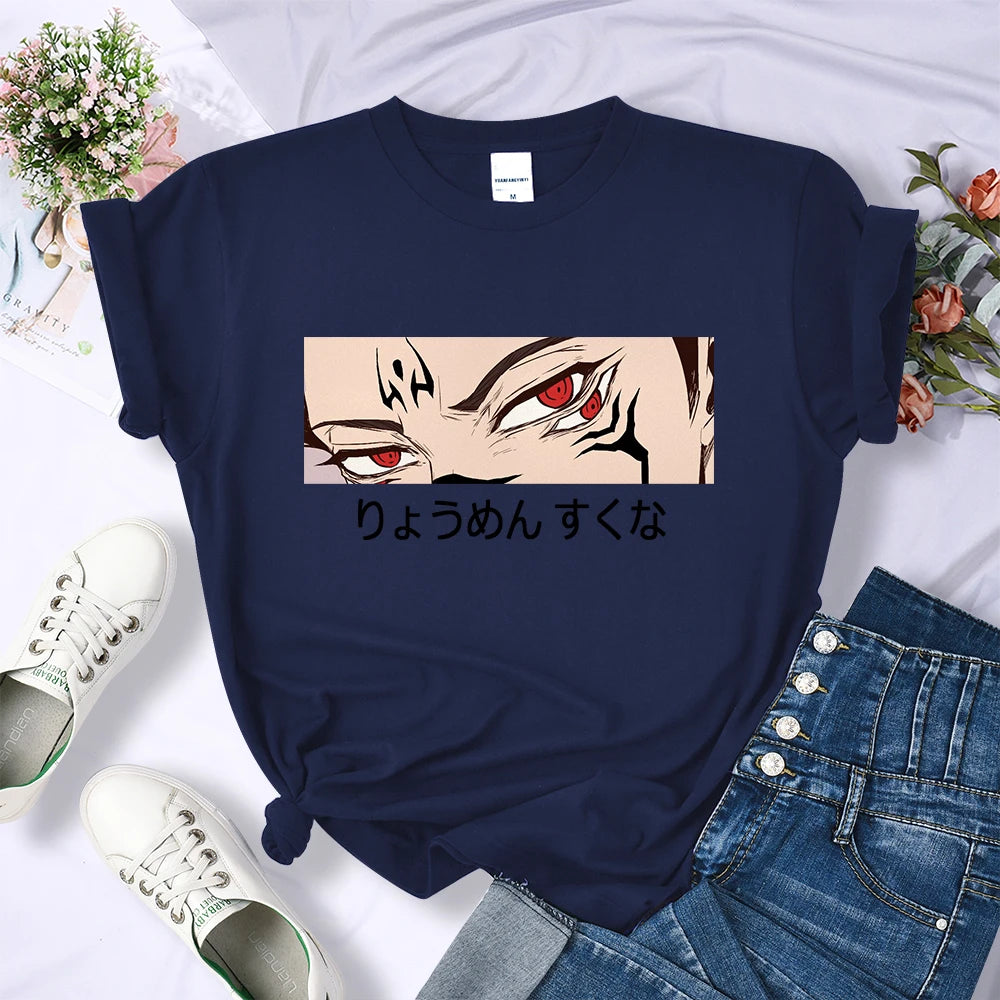 Jujutsu Kaisen Anime Ryomen Sukuna Women Tshirts Street Breathable Short Sleeve Personality Cool Tee Shirt Casual Summer T-Shirt