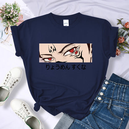 Jujutsu Kaisen Anime Ryomen Sukuna Women Tshirts Street Breathable Short Sleeve Personality Cool Tee Shirt Casual Summer T-Shirt