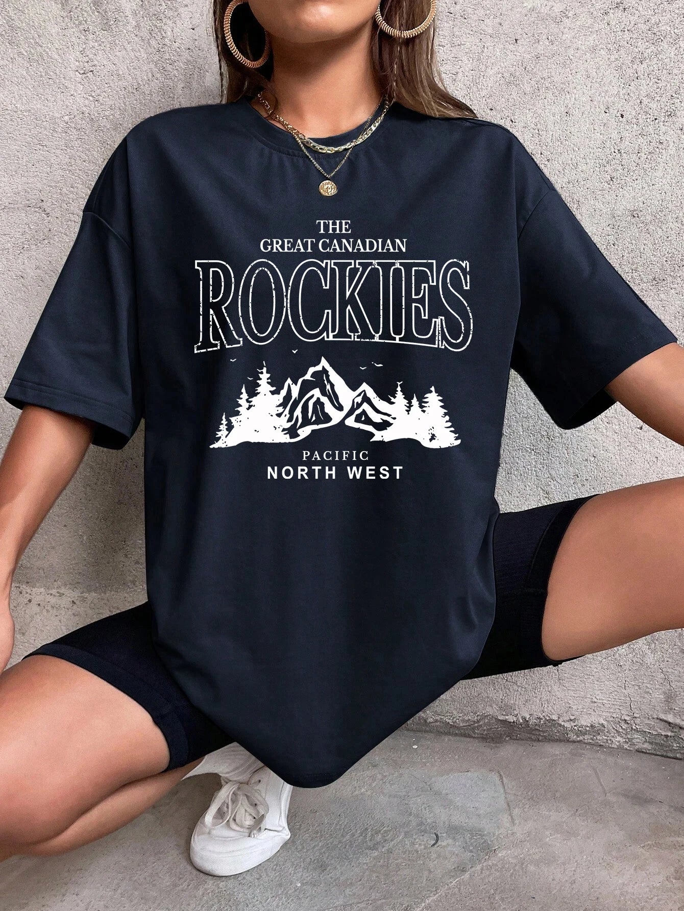 Rockies Letter Printed Tops Cotton T-Shirts For Womens Fashion Casual Soft Short Sleeve Loose Tees Comfortable Street Clothes
