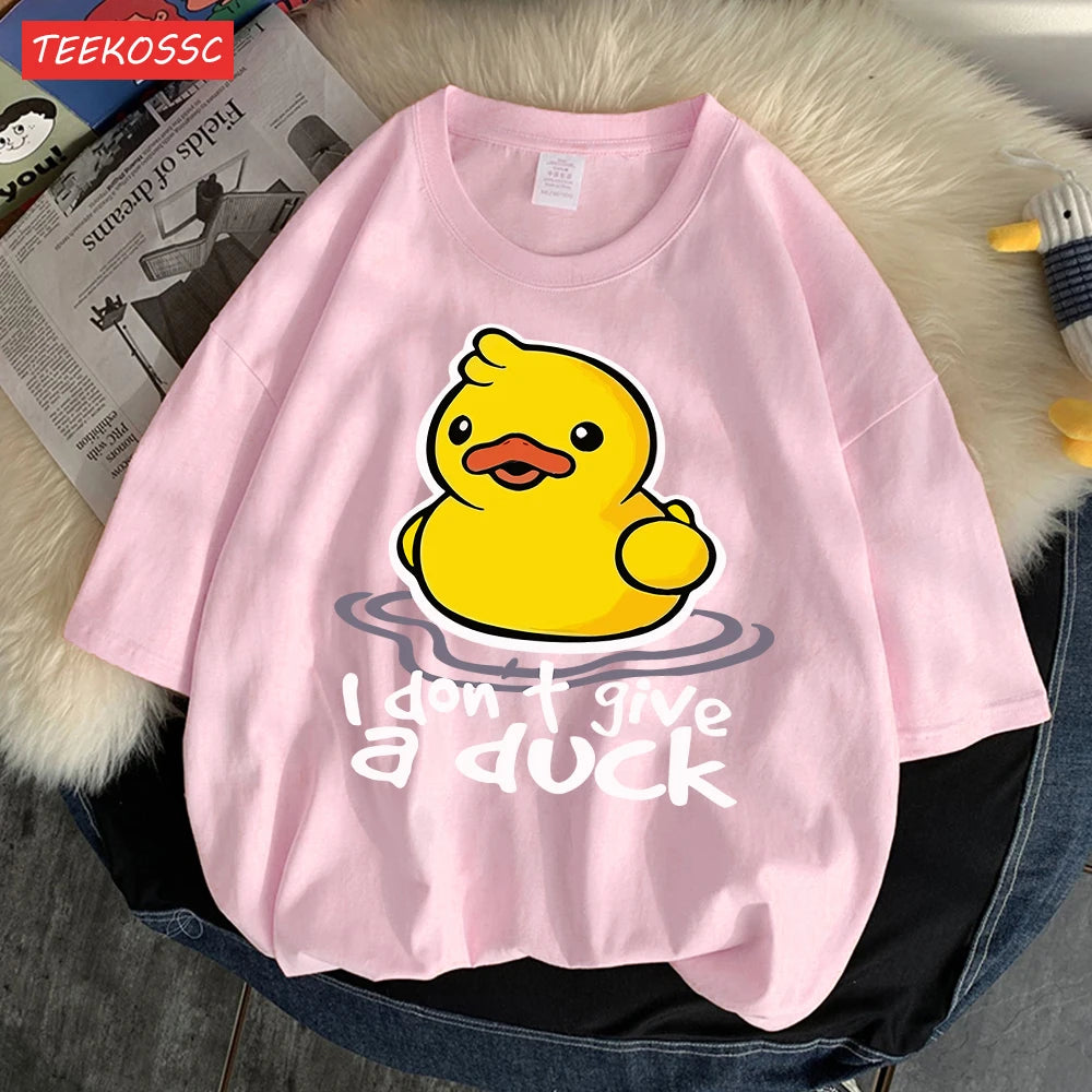 I Don’T Give A Duck Pattern Printing Teesclassic Style Cosy Womens T Shirts Sporty Soft Clothing Trendy Loose Short Sleeve