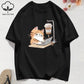 100% Cotton Womens T-Shirts Summer Work Cats That Cannot Do Without Coffee Prints T Shirt Soft Loose O-Neck Tops Basic Clothes