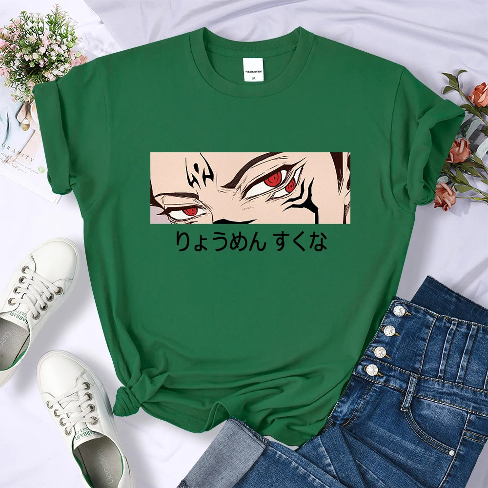 Jujutsu Kaisen Anime Ryomen Sukuna Women Tshirts Street Breathable Short Sleeve Personality Cool Tee Shirt Casual Summer T-Shirt
