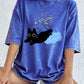 Black Kitten Stepping On Clouds Prints Washed T-Shirt Women Cotton Oversize Tops Summer Distressed O-Neck T Shirt Casual Clothes
