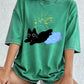 Black Kitten Stepping On Clouds Prints Washed T-Shirt Women Cotton Oversize Tops Summer Distressed O-Neck T Shirt Casual Clothes