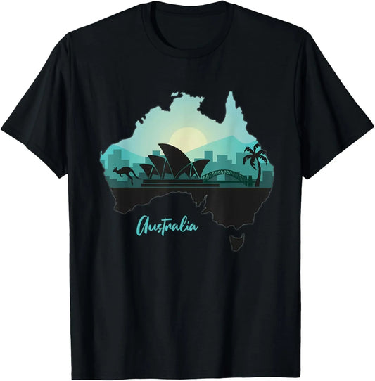 Australia Day Map T-Shirt - Kangaroo Koala Boomerang