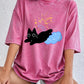 Black Kitten Stepping On Clouds Prints Washed T-Shirt Women Cotton Oversize Tops Summer Distressed O-Neck T Shirt Casual Clothes