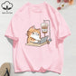 100% Cotton Womens T-Shirts Summer Work Cats That Cannot Do Without Coffee Prints T Shirt Soft Loose O-Neck Tops Basic Clothes