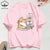 100% Cotton Womens T-Shirts Summer Work Cats That Cannot Do Without Coffee Prints T Shirt Soft Loose O-Neck Tops Basic Clothes