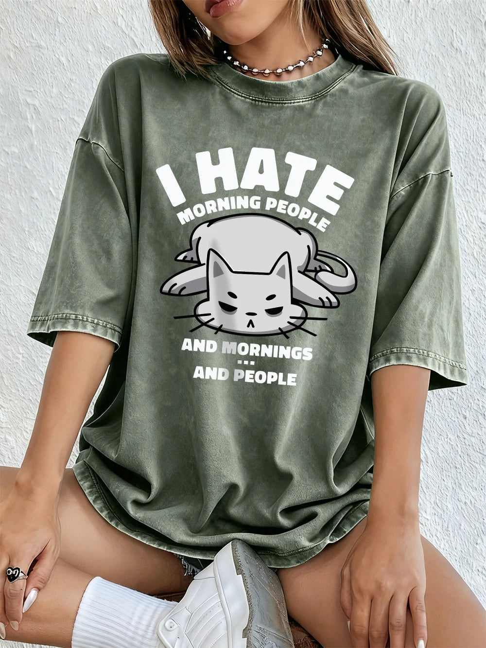 I Hate Morning People Women's Cotton Washed T-Shirt