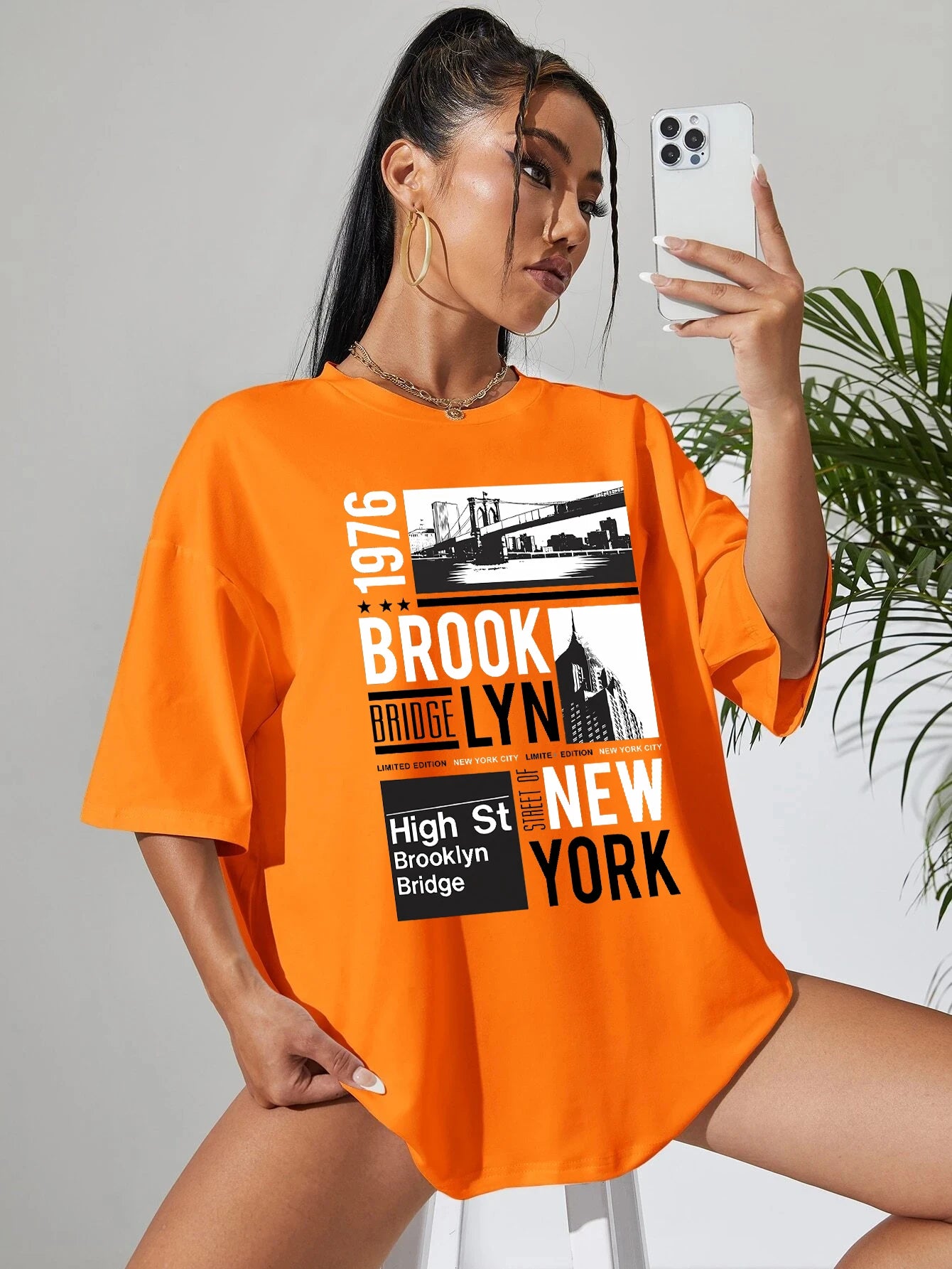 New York Brooklyn 1976 Printing Women T-Shirt Creativity Casual Tee Shirts Street Hip Hop Short Sleeve Basic All-Match Tshirts