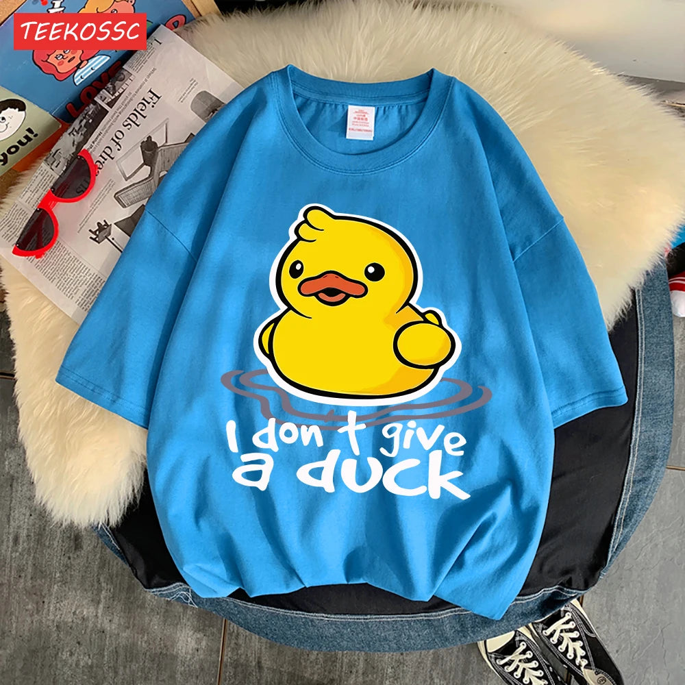 I Don’T Give A Duck Pattern Printing Teesclassic Style Cosy Womens T Shirts Sporty Soft Clothing Trendy Loose Short Sleeve