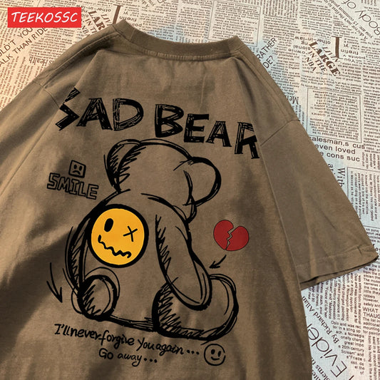 Cartoon Hand Drawn Bear Printed Tee Clothes Versatile Everyday Clothing Womens Soft Comfortable Topcute Breathable T Shirts