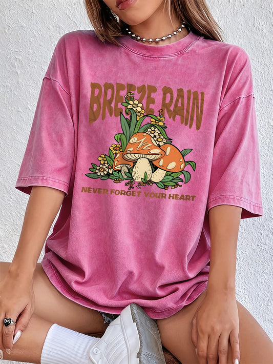 Never Forget Your Heart Prints Washed T-Shirt Women Cotton Oversized Tops Summer O-Neck Distressed T Shirt Street Woman Clothes