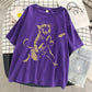 A Cat Playing Guitar Printing T-Shirt Women Street Summer Tshirts Soft Breathable Tee Clothing Cool Casual Fashion Short Sleeve