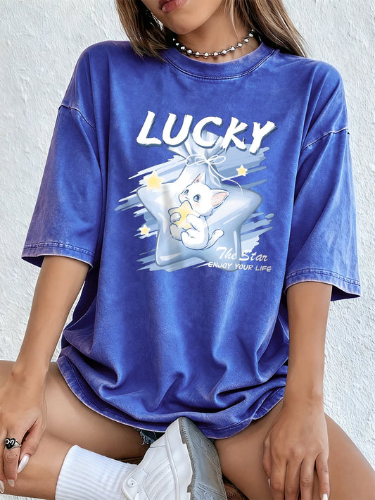 Little Star Enjoy Your Life Women's Oversized Cotton Washed T-Shirt