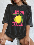 Limon Cello La Dolce Vita Prints Washed T-Shirt Women Cotton Oversize