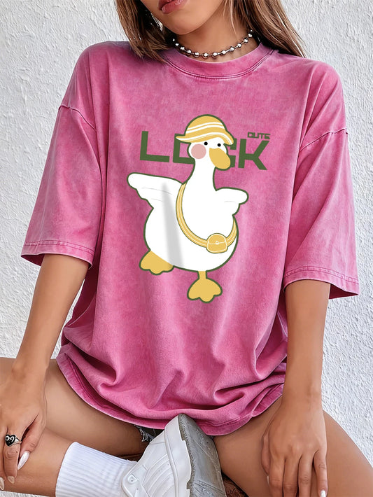 A Cute Duck Carrying A Small Bag Cotton Washed T-Shirts Womens