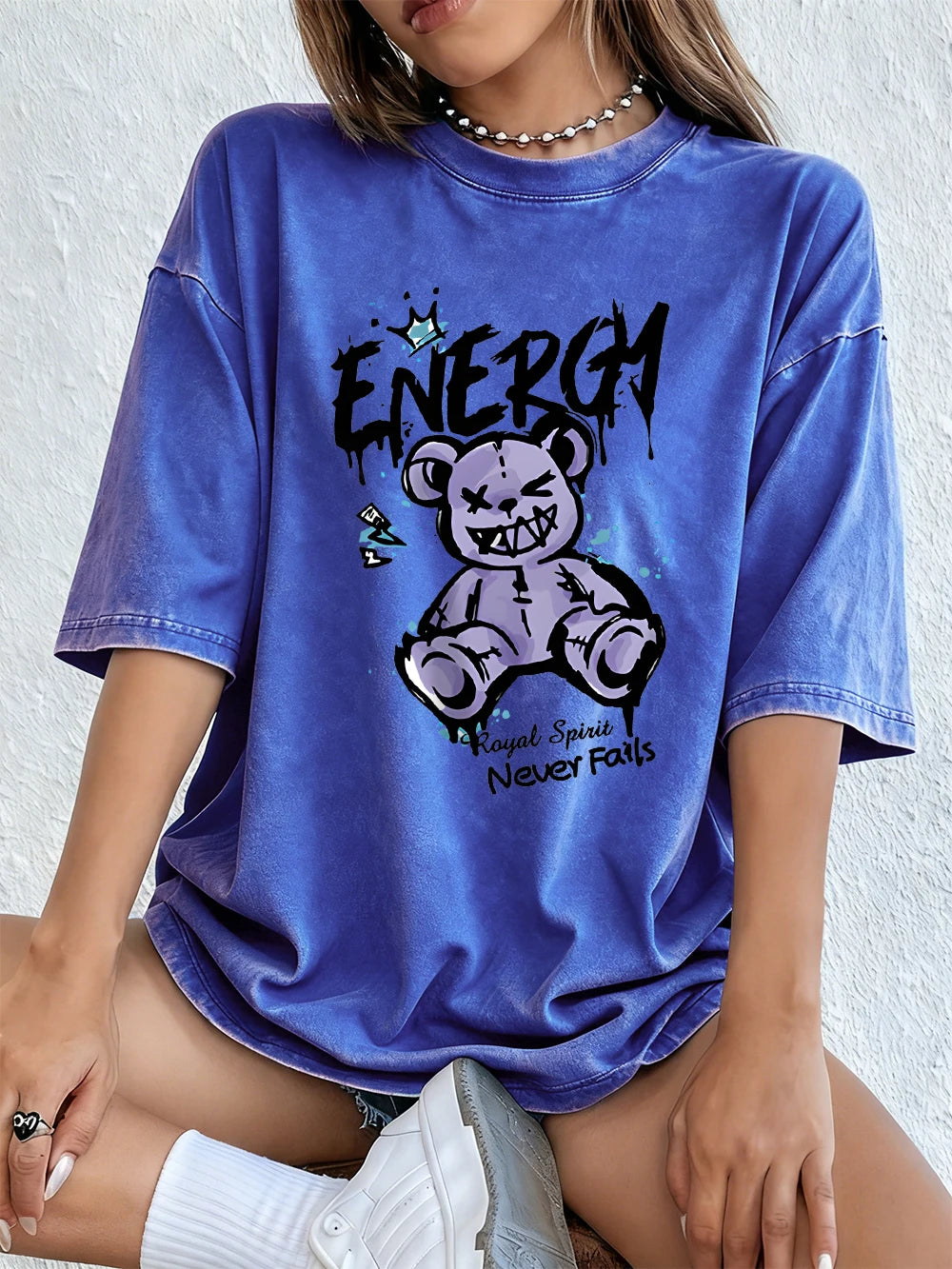 Energy Cute Bear Cotton Washed T-Shirt Womens