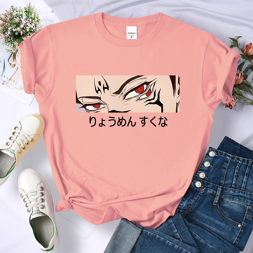 Jujutsu Kaisen Anime Ryomen Sukuna Women Tshirts Street Breathable Short Sleeve Personality Cool Tee Shirt Casual Summer T-Shirt