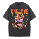 One Love Printing Washed T-Shirt Womens Hip Hop Cotton T Shirts Crewneck Oversized Acid Wash Tops Summer Casual Womans Clothes