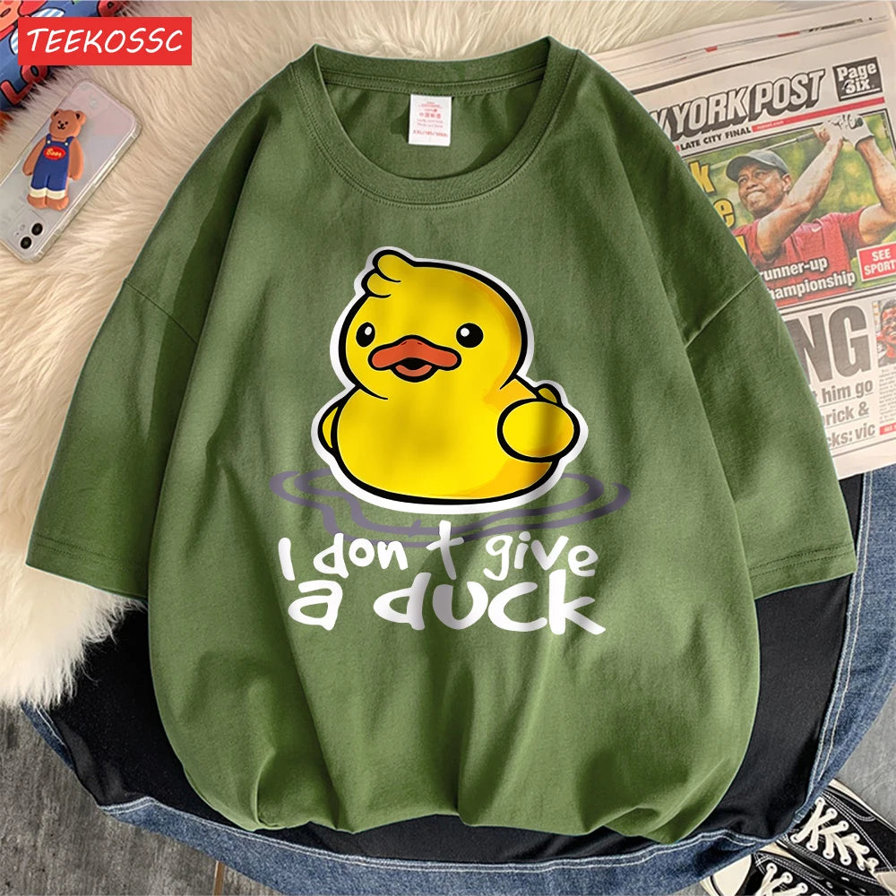 I Don’T Give A Duck Pattern Printing Teesclassic Style Cosy Womens T Shirts Sporty Soft Clothing Trendy Loose Short Sleeve