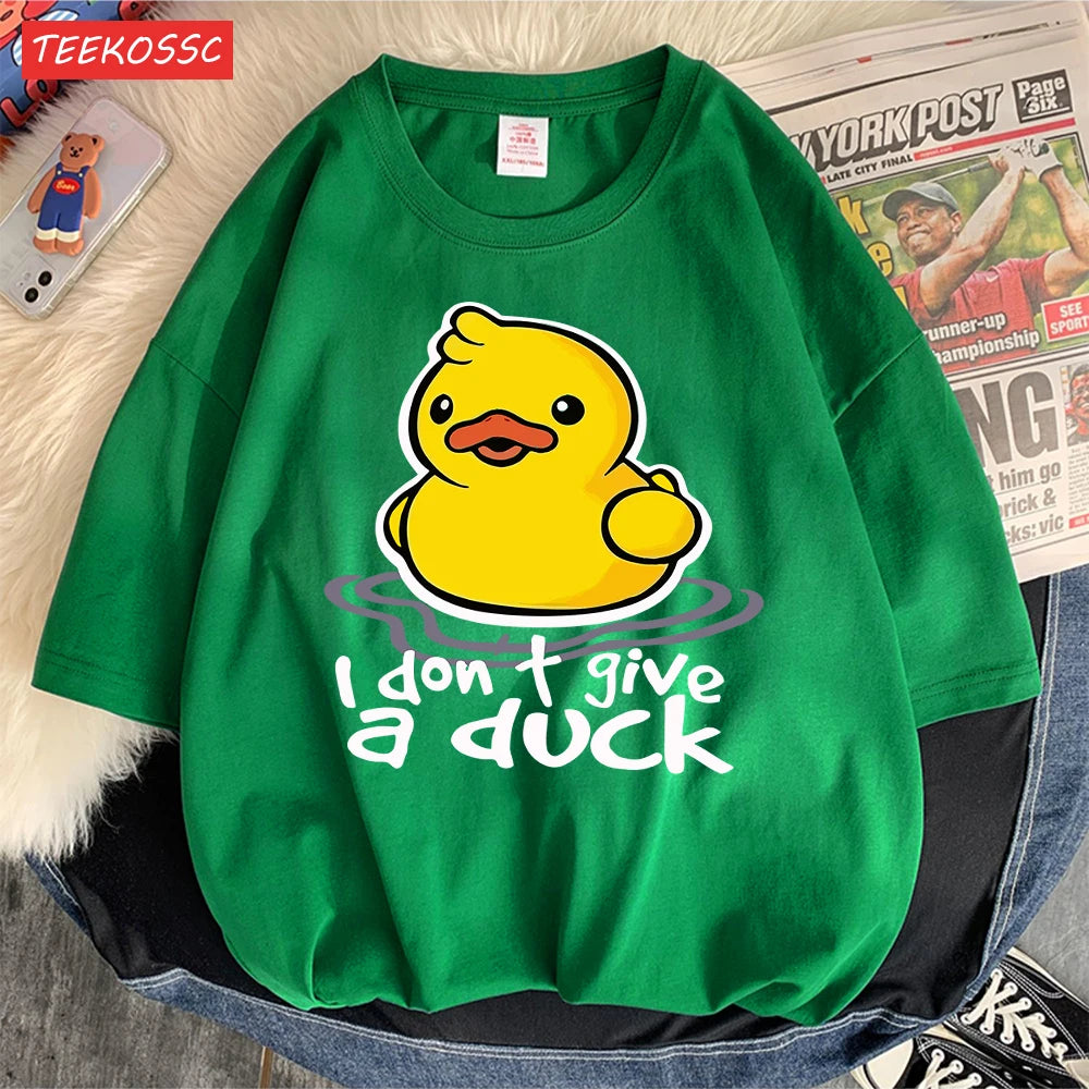 I Don’T Give A Duck Pattern Printing Teesclassic Style Cosy Womens T Shirts Sporty Soft Clothing Trendy Loose Short Sleeve