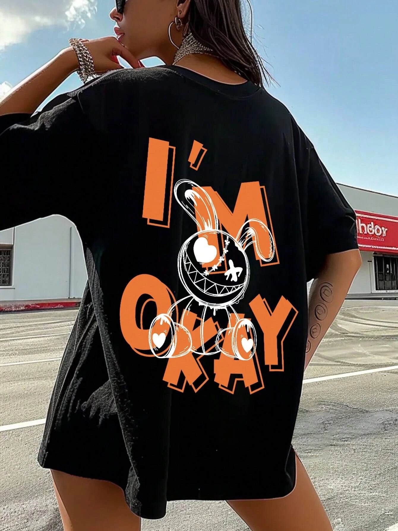I Am Okey Rabbit Cute Funny Printing Female T-Shirt Summer O-Neck T Shirts Street Hip Hop Clothing Breathable Soft Short Sleeve