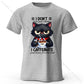 Coffee Loving Cat Print 100% Cotton T-Shirt