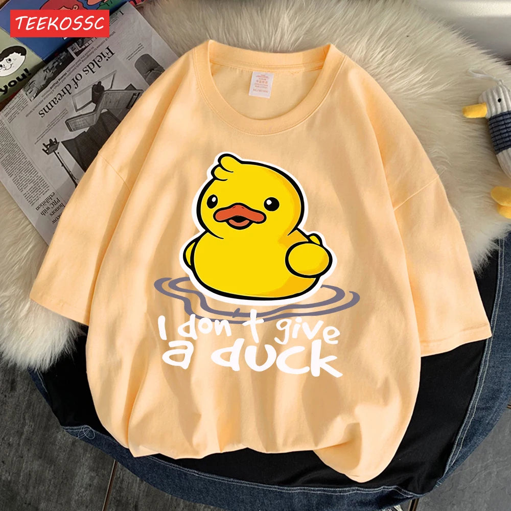 I Don’T Give A Duck Pattern Printing Teesclassic Style Cosy Womens T Shirts Sporty Soft Clothing Trendy Loose Short Sleeve