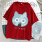 The Moon Cat Funny Print T-Shirt Women Street Summer Oversize Tops Fashion Hip Hop Tee Clothes Breathable Casual T Shirt New