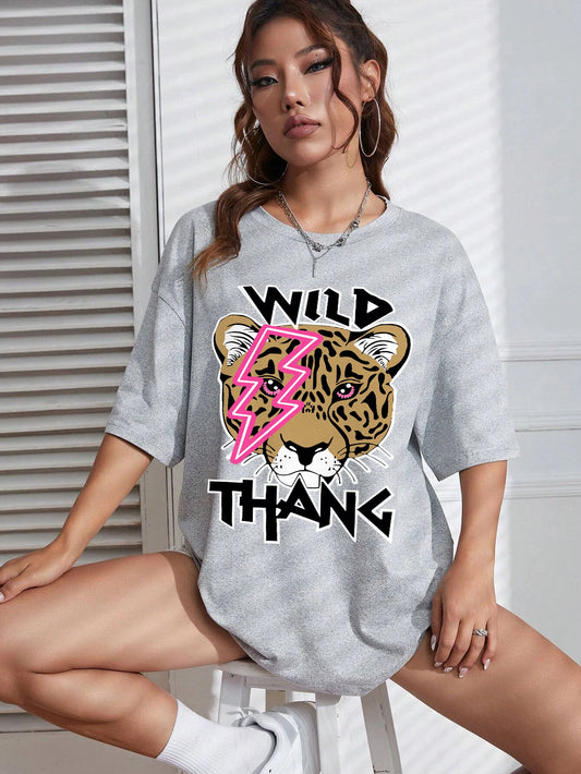 Wild Leopard Printing Women's Cotton T-Shirt Oversized
