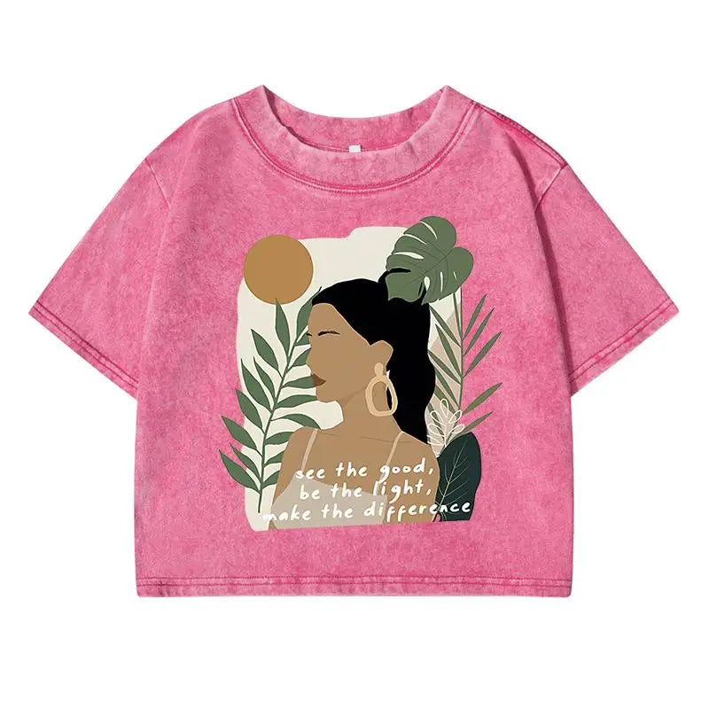 See The Good，Be Lightprinting Women Washed Shrot Clothes Casual Fashion Tshirts Street Retro Distress Tops Cool Summer T Shirts