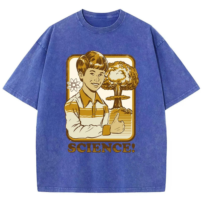 Science Cartoon Printing Women Washed T Shirts Breathable Summer T-Shirt Street Fashion Tees O-Neck Soft Distress Short Sleeve