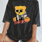 A Teddy Bear Wearing Glasses Washed T-Shirt Women Cotton Oversized Tops Comfortable Distressed O-Neck T Shirt Summer Clothes
