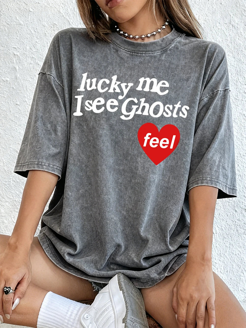 Lucky Me I See Ghosts Women's Cotton Washed T-Shirt