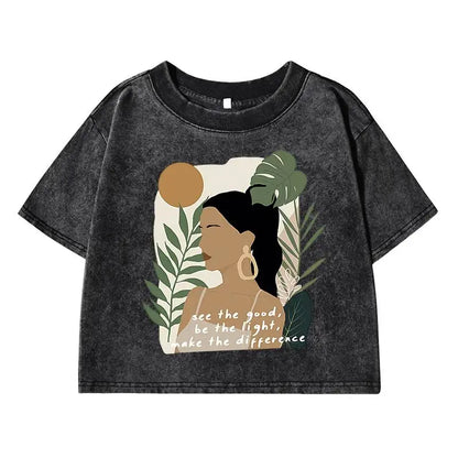 See The Good，Be Lightprinting Women Washed Shrot Clothes Casual Fashion Tshirts Street Retro Distress Tops Cool Summer T Shirts