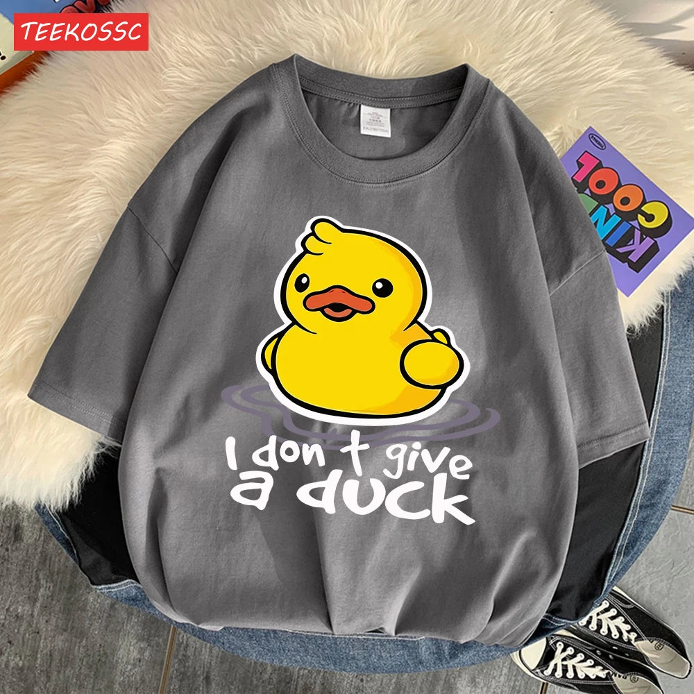 I Don’T Give A Duck Pattern Printing Teesclassic Style Cosy Womens T Shirts Sporty Soft Clothing Trendy Loose Short Sleeve