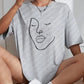 Simple Line Pattern Women's Face Printing tees Cotton Women T-Shirts Casual Soft Short Sleeve Tops Loose Comfortable Clothes