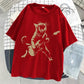 A Cat Playing Guitar Printing T-Shirt Women Street Summer Tshirts Soft Breathable Tee Clothing Cool Casual Fashion Short Sleeve