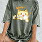 Kawaii Orange Cat Women's Cotton Washed T-Shirt Oversized