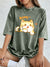Kawaii Orange Cat Women's Cotton Washed T-Shirt Oversized
