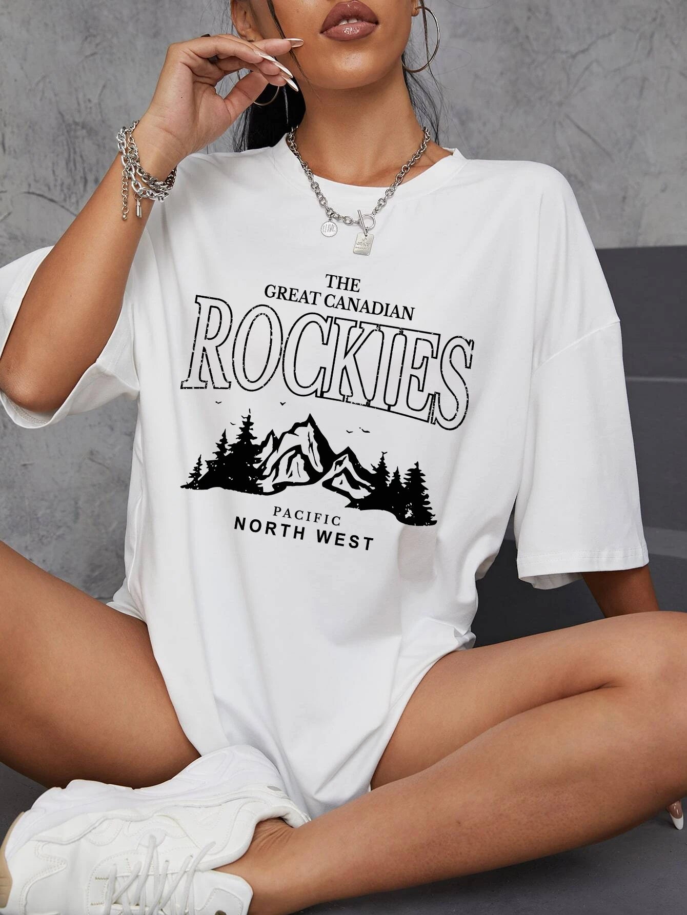 Rockies Letter Printed Tops Cotton T-Shirts For Womens Fashion Casual Soft Short Sleeve Loose Tees Comfortable Street Clothes